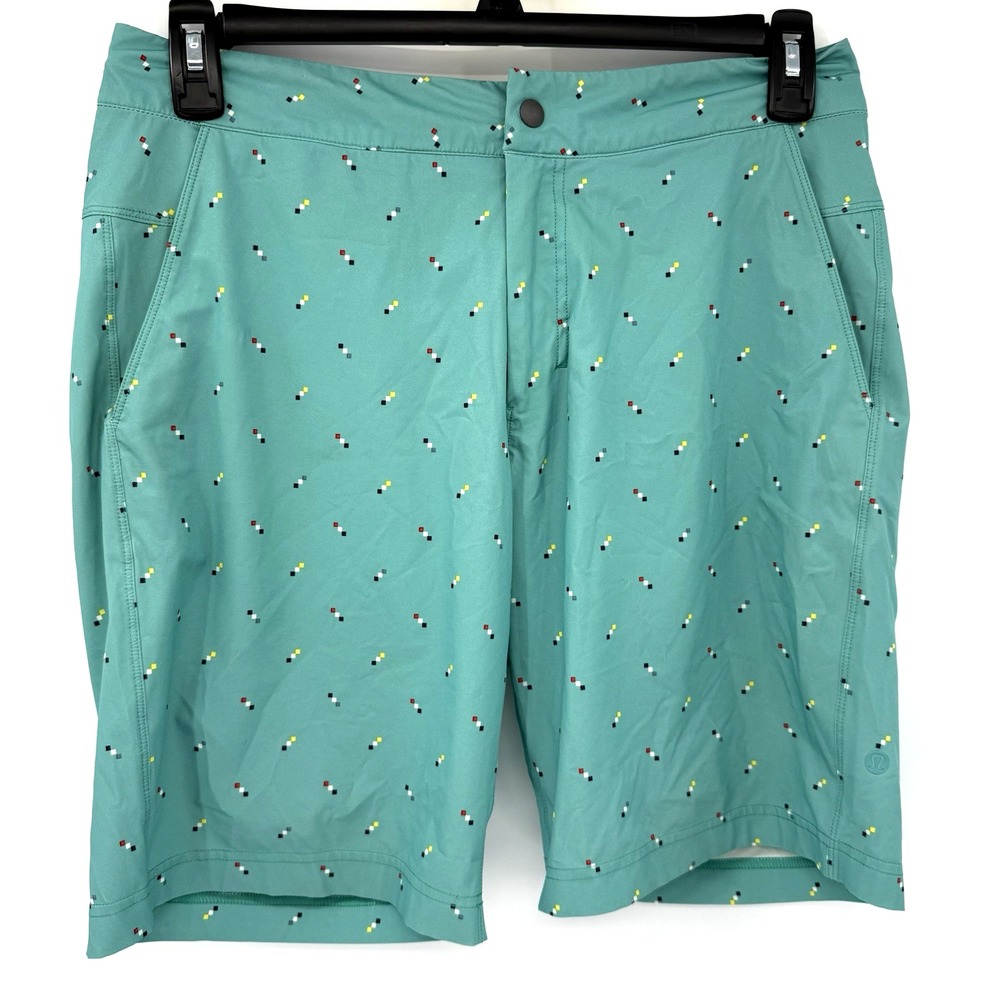 Lululemon Athletic Shorts Men 32 Teal Green Geometric Pixel Print Commission